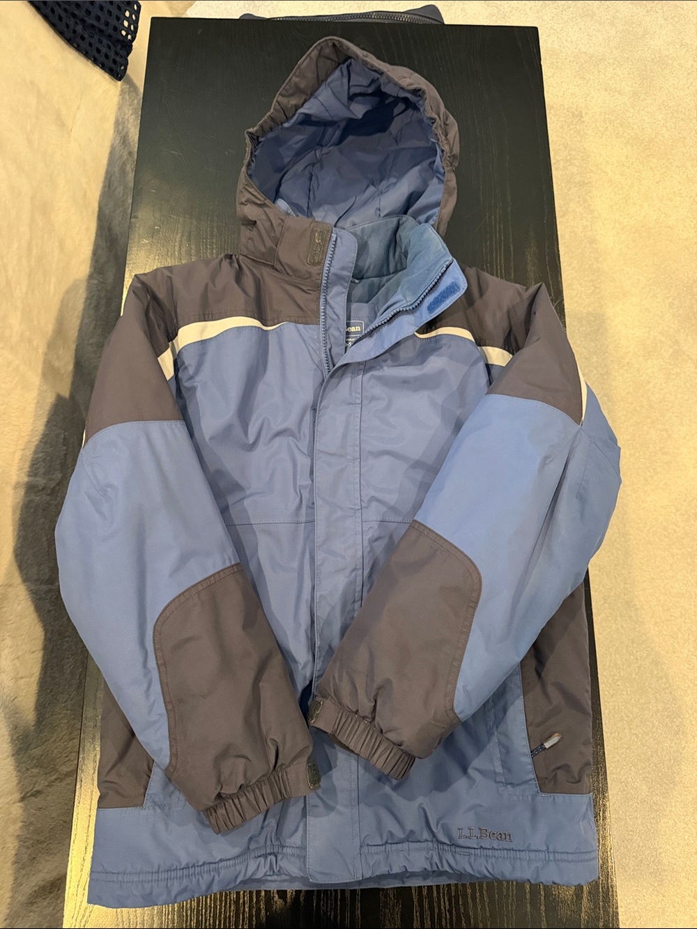 L.L. Bean Blue and Gray Kids' Hooded Puffer Jacket
